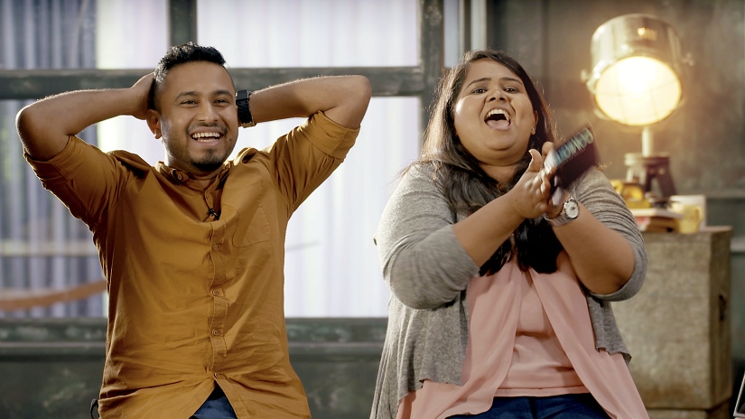 Hosts Abish Mathew (left) and Sumukhi Suresh (right) help the judges shortlist 10 contestants.
