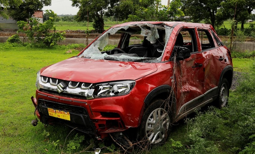 The car destroyed during the mob lynching attack in Bidar. Reuters