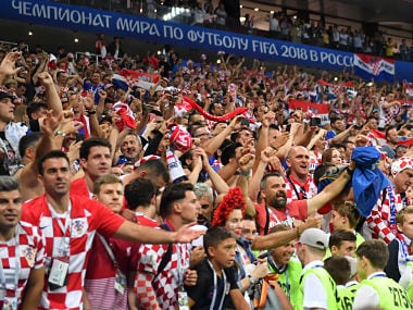   Croatia fans celebrate at Luzhniki Stadium after victory of their team against England in the semifinals of the 2018 FIFA World Cup. AFP 
