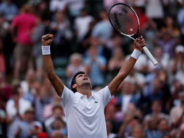 Wimbledon 2018: Novak Djokovic reaches quarters; Juan Martin del Potro-Gilles Simon match suspended due to darkness Wimbledon 2018: Novak Djokovic reaches quarters; Juan Martin del Potro-Gilles Simon match suspended due to darkness