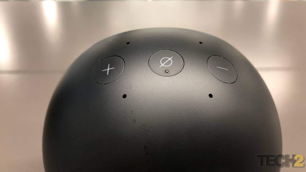 The top portion of the Amazon Echo Spot shows the four far-field microphones. Image: tech2/Nimish Sawant