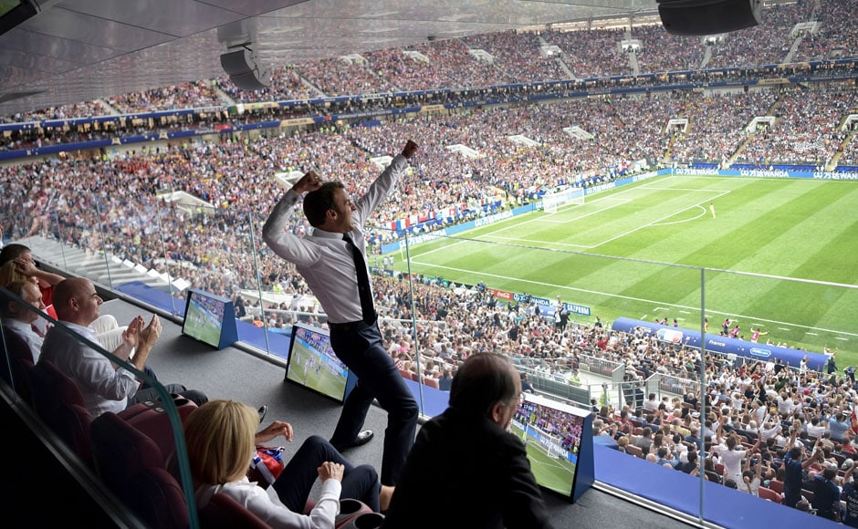 The win meant a lot to the country, and even the French President Emmanuel Macron could not contain his excitement, leaping out of his seat after the final whistle. AFP The win meant a lot to the country, and even the French President Emmanuel Macron could not contain his excitement, leaping out of his seat after the final whistle. AFP