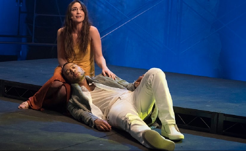 John Legend as Jesus Christ, and Sara Bareilles as Mary Magdalene from the NBC production, "Jesus Christ Superstar Live In Concert." The musical was nominated for an Emmy for outstanding variety special. (Virginia Sherwood/NBC via The Associated Press)