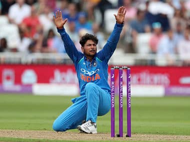 India’s Kuldeep Yadav appeals during the first ODI against England. AP 
