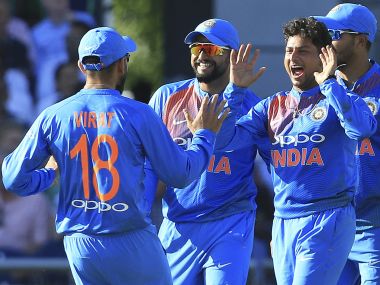   Kuldeep Yadav celebrates the box office of Englishman Joe Root on Tuesday. AFP 