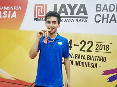 India's Lakshya Sen poses after winning gold at the Badminton Asia Junior Championshipsin Jakarta. @BAI_Media