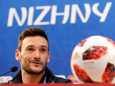 France goalkeeper Hugo Lloris smiles as he answers journalists during the official press conference at the eve of their quarterfinal match against Uruguay. AP