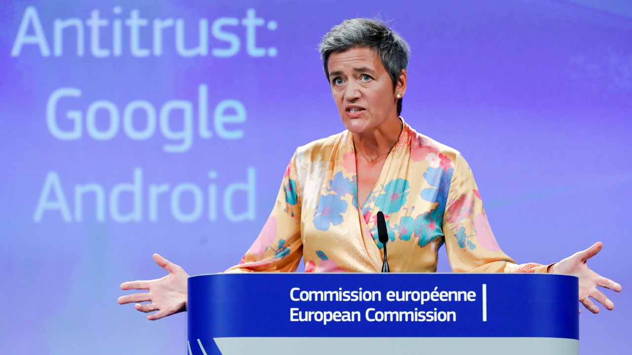European Competition Commissioner Margrethe Vestager addresses a news conference on Google in Brussels, Belgium, July 18, 2018. Image: Reuters