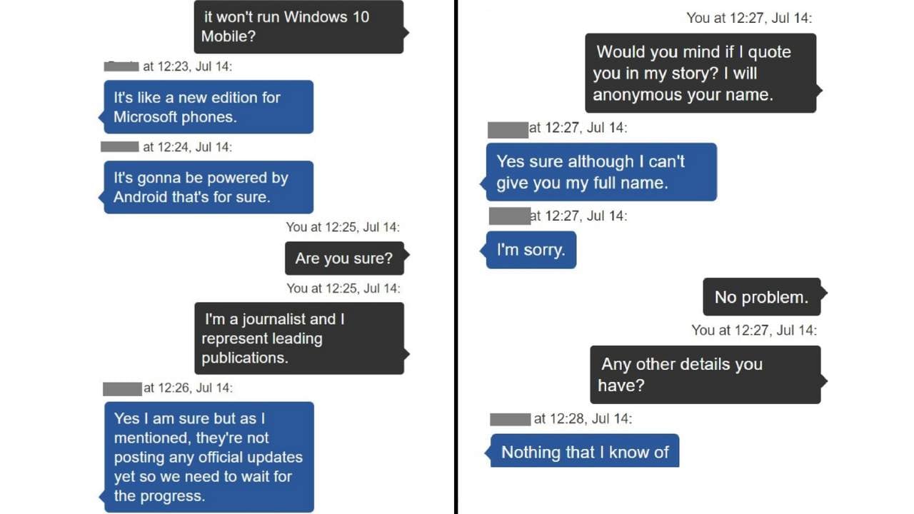Conversation between the Miscrosoft store employee and WindowsLatest. Image: WindowsLatest
