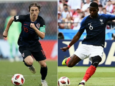 Croatia's Luka Modric and Paul Pogba of France. AFP