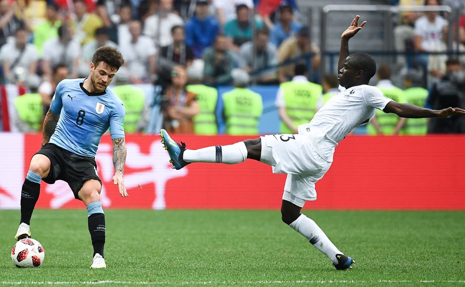 The quarter-finals saw France take on Uruguay, whose solid defence had seen off Portugal, the reigning European champions. Uruguay were without striker Edinson Cavani, but even his presence probably would have made little difference, with Chelsea's N'Golo Kante single-handedly suppressing Uruguay's attacking talents. AFP The quarter-finals saw France take on Uruguay, whose solid defence had seen off Portugal, the reigning European champions. Uruguay were without striker Edinson Cavani, but even his presence probably would have made little difference, with Chelsea's N'Golo Kante single-handedly suppressing Uruguay's attacking talents. AFP