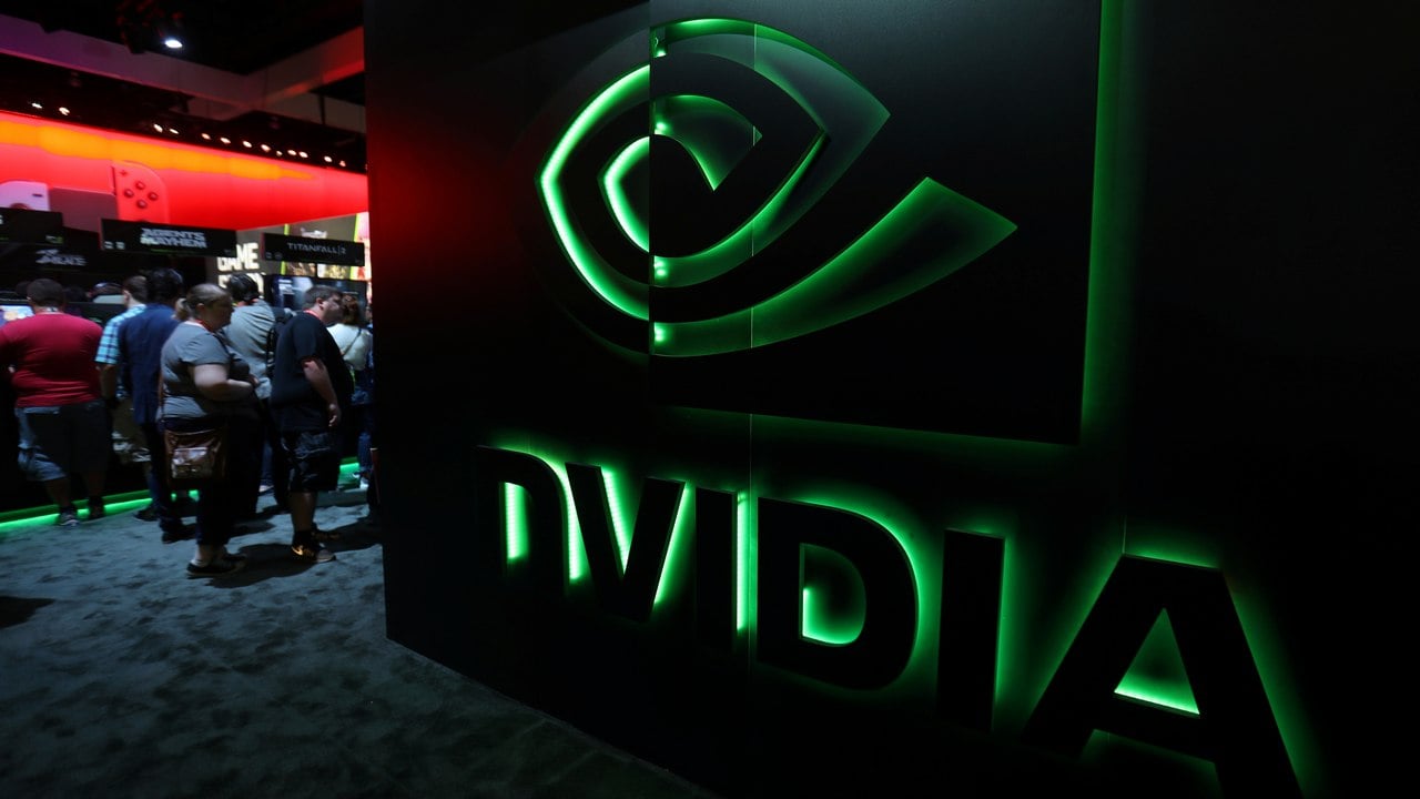 The nVIDIA booth is shown at the E3 2017 Electronic Entertainment Expo in Los Angeles, California, U.S. June 13, 2017. REUTERS/ Mike Blake - RC136480D120