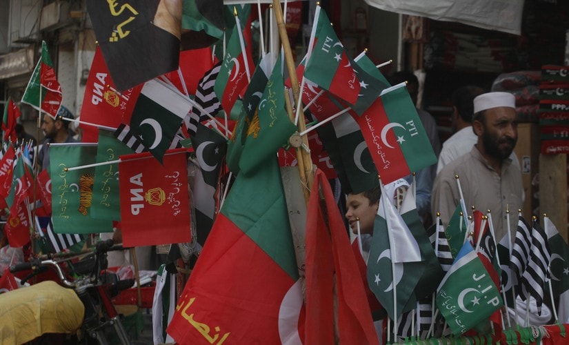 Flags of political parties in fray in Khyber Pakhtunkhwa province in Pakistan. AP