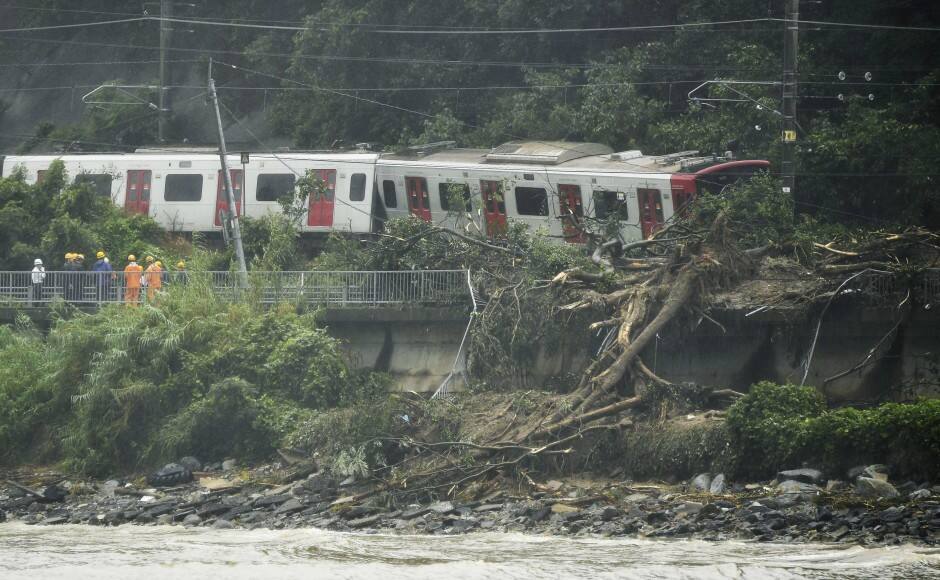 A landslide derailed a train after heavy rain in Karastu, Southwestern Japan. Reuters