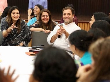 Rahul Gandhi interacting with women journalists in Delhi. Twitter/@INCIndia
