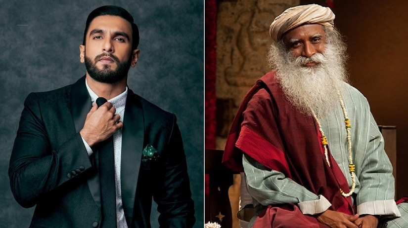 Ranveer Singh (L): Sadhguru (R). Image via Twitter