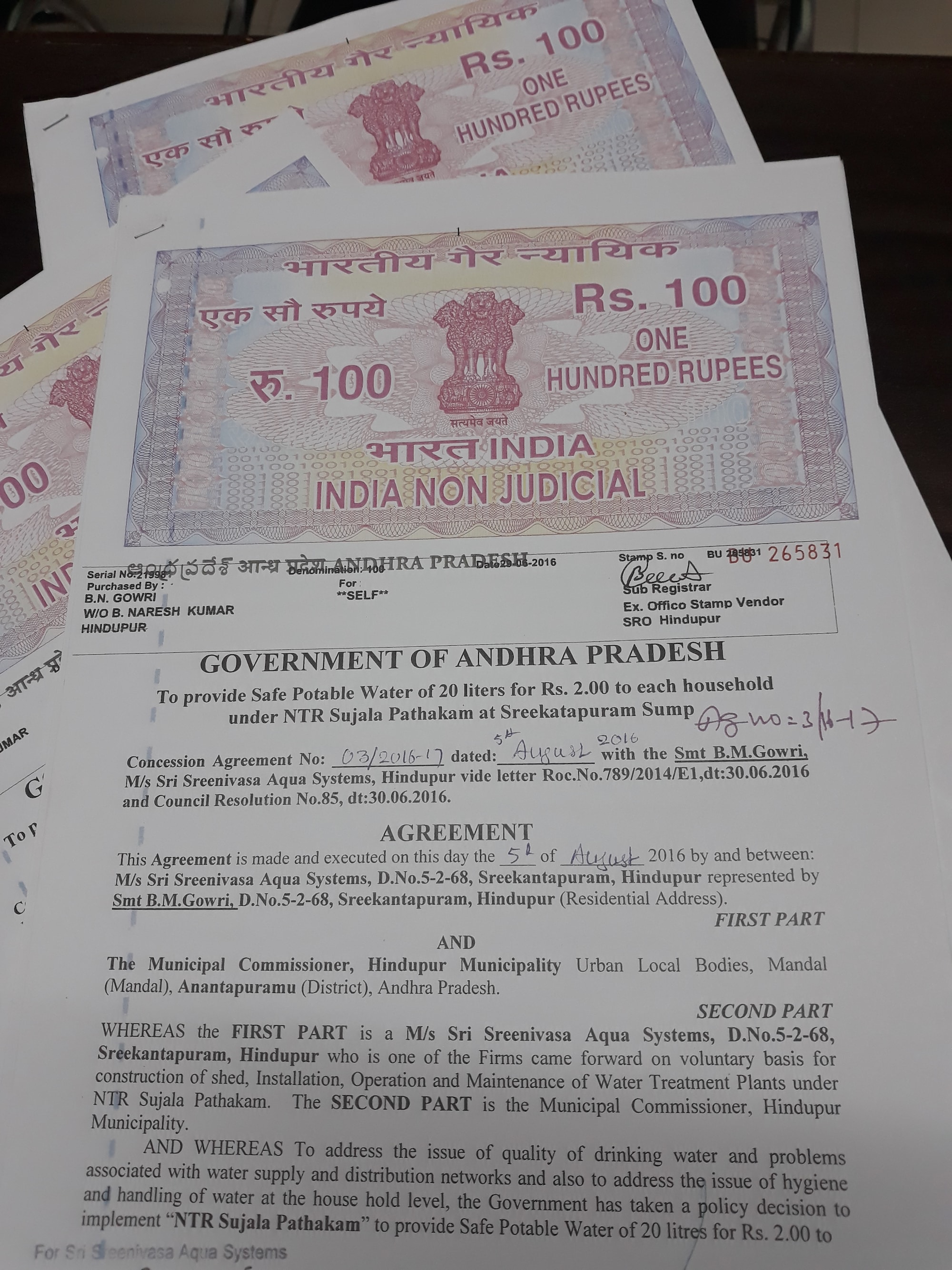 Copy of the agreement.