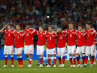   Russian players in the penalty shoot-out against Croatia in the quarterfinals. Reuters 