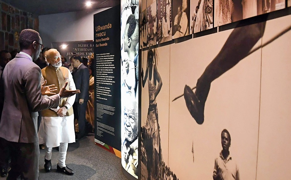Modi also visited the Genocide Memorial Centre which honours over 250,000 victims of Rwanda's mass killings in 1994. PTI Modi also visited the Genocide Memorial Centre which honours over 250,000 victims of Rwanda's mass killings in 1994. PTI