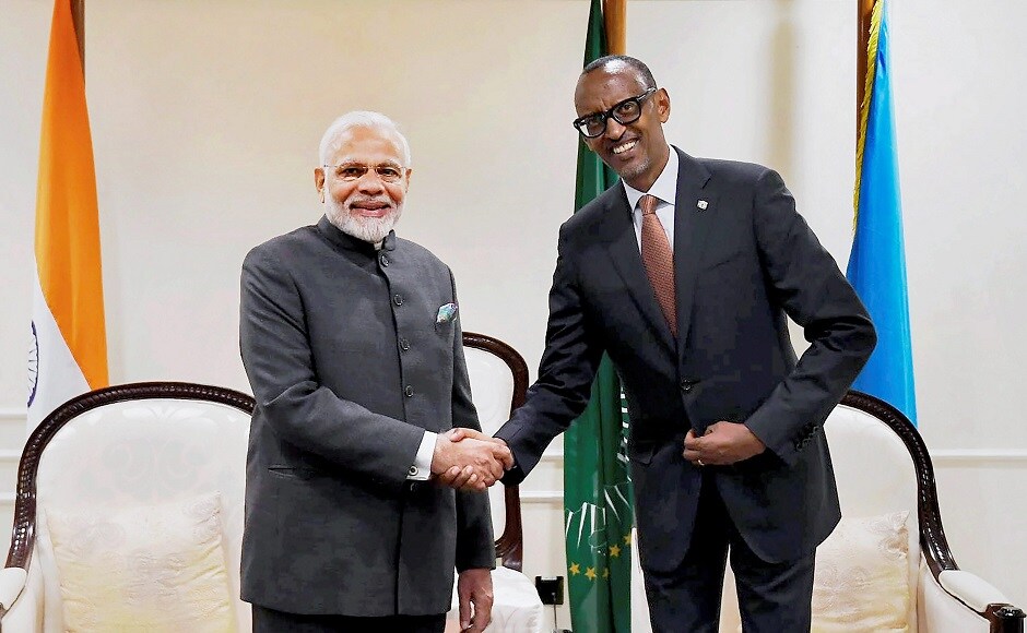 Prime Minister Narendra Modi began his Africa tour with Rwanda and arrived in the country on Monday as part of India's outreach to the resource-rich continent. He also held one-on-one talks with Rwanda's president Paul Kagame. PTI Prime Minister Narendra Modi began his Africa tour with Rwanda and arrived in the country on Monday as part of India's outreach to the resource-rich continent. He also held one-on-one talks with Rwanda's president Paul Kagame. PTI