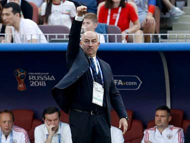 Russia head coach Stanislav Cherchesov gestures during the round of 16 match against Spain. AP 