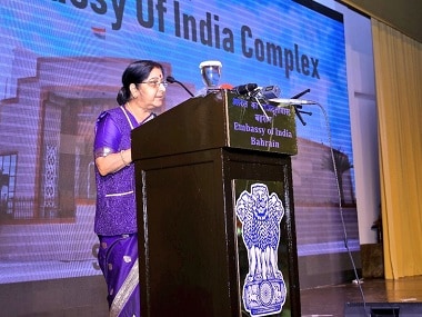 Union minister Sushma Swaraj at the inauguration of the Indian embassy in Bahrain. Twitter @MEAIndia