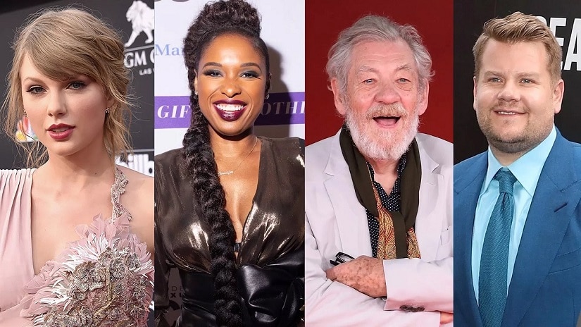   (LR) Taylor Swift, Jennifer Hudson, Ian McKellen and James Corden. Image by Twitter 