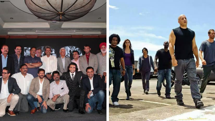 Ranveer Singh with the cricketers of 1983 World Cup (left) and a still from Fast and the Furious franchise (right). Images from Facebook