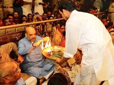 BJP president Amit Shah in Jagannath Temple in Ahmedabad. Twitter/@AmitShah