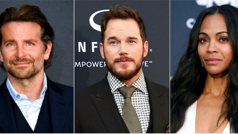 Bradley Cooper (left), Chris Pratt(centre) and Zoe Saldana(right). The Associated Press
