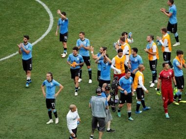   Uruguayan players cheer after defeat against the French in the quarterfinals Reuters 