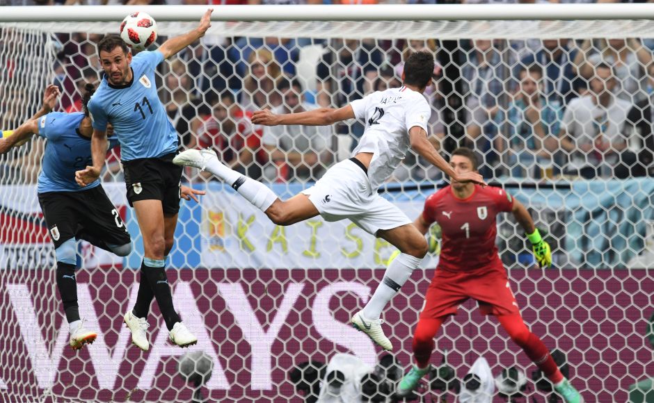 Raphael Varane gave France lead after he headed the ball into goal from Antoine Griezmann's free-kick. AFP/Kirill Kudryavtsev Raphael Varane gave France lead after he headed the ball into goal from Antoine Griezmann's free-kick. AFP/Kirill Kudryavtsev