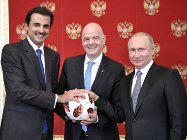 FIFA World Cup 2018: Russia President Vladimir Putin hands over mantle of host to Qatari Emir FIFA World Cup 2018: Russia President Vladimir Putin hands over mantle of host to Qatari Emir