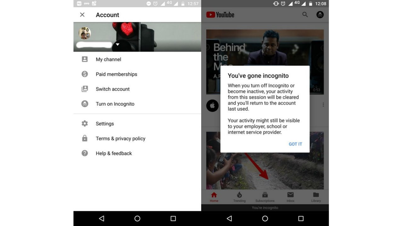 YouTube rolls out incognito mode feature.