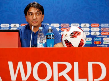 Croatia head coach Zlatko Dalic answers a question during a press conference in Moscow. AP
