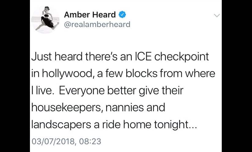 Screengrab of Amber Heard’s deleted tweet. Image from Twitter @Ainamzas