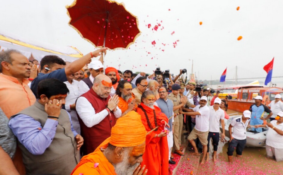 BJP president Amit Shah visited Allahabad on Friday to take stock of the arrangements for the Kumbh Mela 2019. His itinerary was packed with temple visits and religious functions. Twitter@AmitShah BJP president Amit Shah visited Allahabad on Friday to take stock of the arrangements for the Kumbh Mela 2019. His itinerary was packed with temple visits and religious functions. Twitter@AmitShah