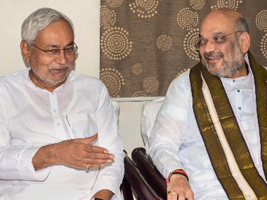 Bihar CM Nitish Kumar with BJP chief Amit Shah. PTI