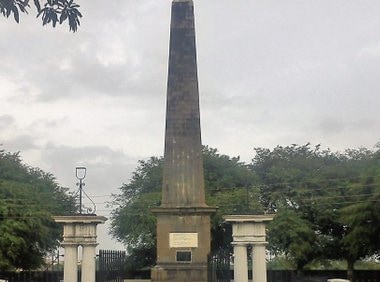 The Bhima Koregaon memorial pillar. Image courtesy: Twitter