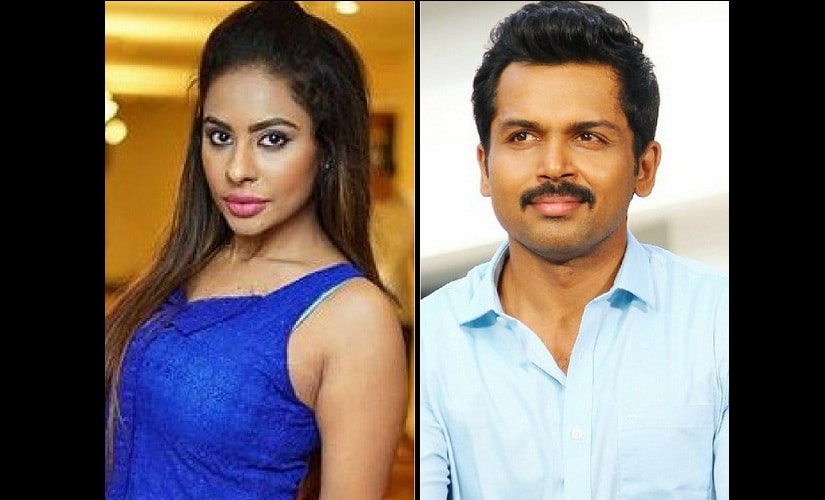 Sri Reddy (L) and Karthi (R). Images from Twitter