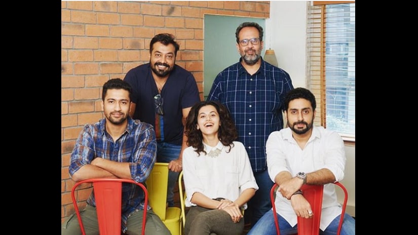 The cast of Manmarziyan with Anurag Kashyap and Aanand L. Rai. Instagram/@vickykaushal09