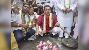 Congress workers in Mumbai fill potholes, accuse civic body of lack of preparedness for monsoon