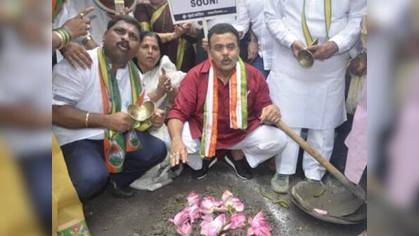 Congress workers in Mumbai fill potholes, accuse civic body of lack of preparedness for monsoon