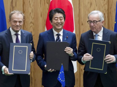 European Union, Japan sign massive free trade deal in to eliminate nearly all tariffs; say 'clear message' against protectionism European Union, Japan sign massive free trade deal in to eliminate nearly all tariffs; say 'clear message' against protectionism