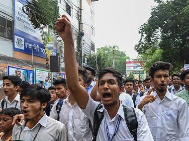 Bangladeshi students march along a street during a student protest in Dhaka. AFP