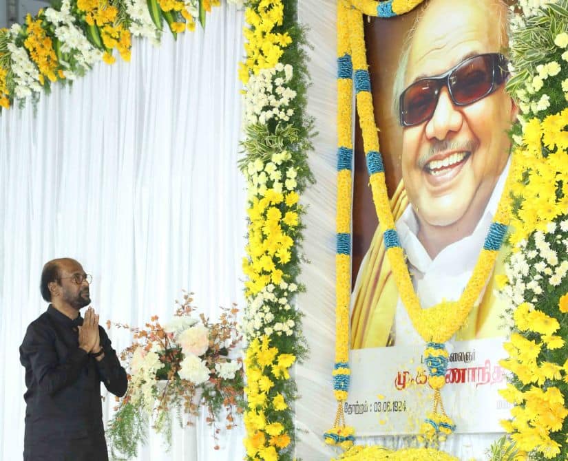 Rajinikanth at Karunanidhi’s condolence meet