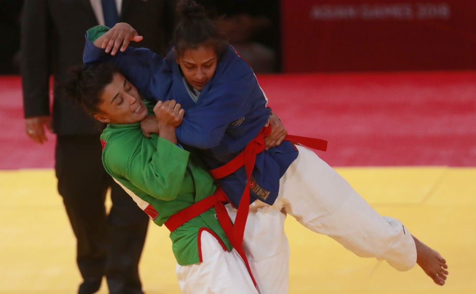 Another silver medal came in an unexpected event. India's Pincky Balhara went down fighting against Turkmenistan's Gulnor Sulaymanova in the women's 52kg kurash bout. AP Another silver medal came in an unexpected event. India's Pincky Balhara went down fighting against Turkmenistan's Gulnor Sulaymanova in the women's 52kg kurash bout. AP