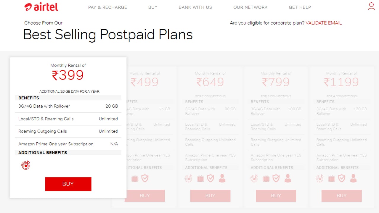 Airtel's Rs 399 plan not offers a total of 40 GB data. Image: Airtel Webiste