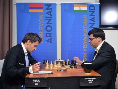 Vishwanathan Anand in action against Armenian Levon Aronian. V Saravanan