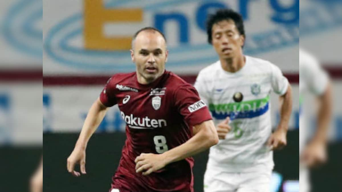 Andres Iniesta scores outrageous first goal to guide Japanese club Vissel Kobe to victory over rivals Jubilo Iwata